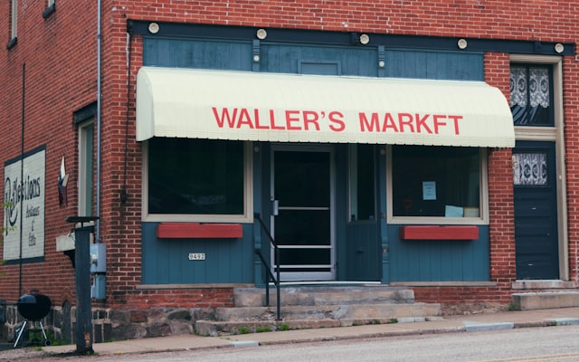 Market storefront with red brick