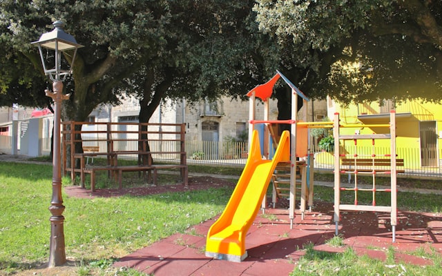 Colorful playground slide in park