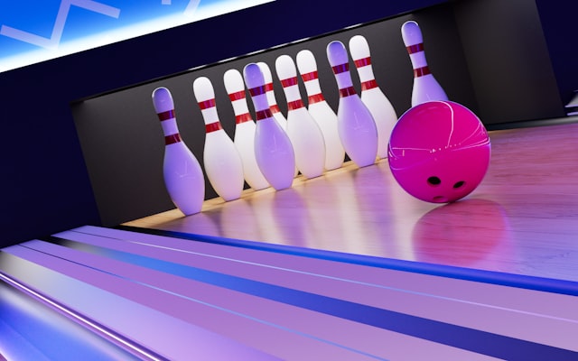 Bowling alley with pink ball