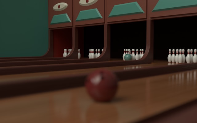 Bowling alley with balls and pins