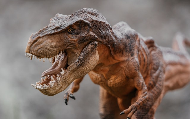 Toy dinosaur with mouth open