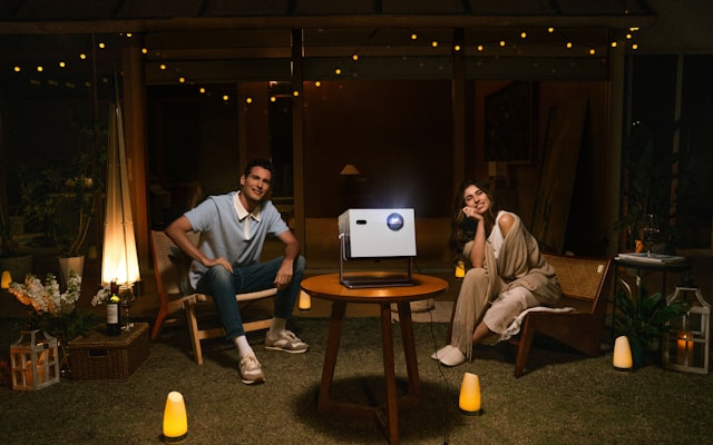 Outdoor movie night with projector